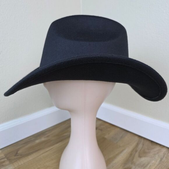 ☔️🩵Black & Rhinestone Band Wide Brim Cowgirl Hat Medium - Picture 7 of 15
